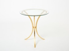 Roger Thibier gueridon table gilded wrought iron glass 1960s