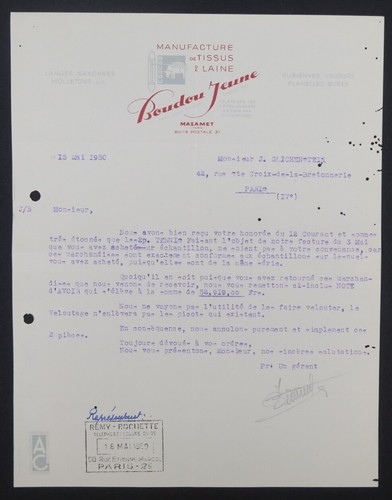1950 mazamet invoice boudou - 1950,