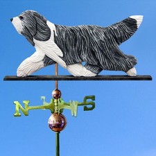 Bearded Collie Main Sculpté Main Peint Tilleul Girouette Bleu