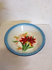 Antique enamelled sheet metal basin floral decor