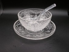 Fostoria ROMANCE etched Mayonnaise and Liner with Ladel - 3-pc