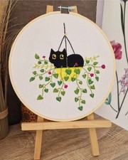 Tableau Cadre Broderie Chat Sur Chevalet Fait Main 