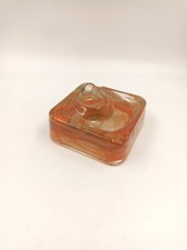 Cendrier vintage bloc de verre marbré orange midcentury années 60 70's Murano