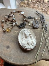 Antique French Brocante Rosary Virgin Mary Repro Meerschaum Necklace
