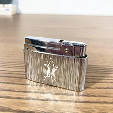 Briquet Silver Match vintage polo – Métal argenté nervuré années 60