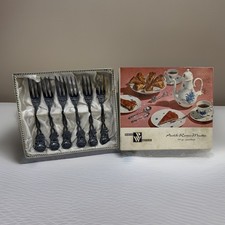 Wirths Bestecke 100 gr plating Set of 6 Rose Pattern Cake Forks w/Orig. Box VTG