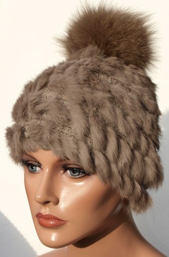 Fourrure bonnet tricot pompon - bonnet,
