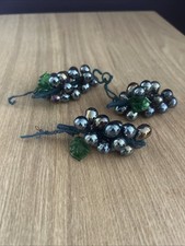 Red Glass Grape Cluster Lucite Acrylic with Leaves Lustre Style 3.5" Vintage X3