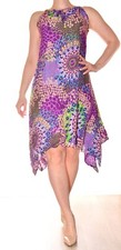 jolie robe d'été asymétrique violet à motif multicolore taille S
