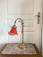 Ancien Lampe à Poser Col de Cygne Art Déco Tulipe Monte Baisse France 42Cm