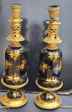 PAIR OF OIL LAMPS BLACK OPALINE GLASS EP.XIXEME LAMPS OIL OPALINE