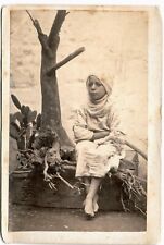 Algerian girl sitting next to a shrub 1865 Algiers Algeria Photo CDV