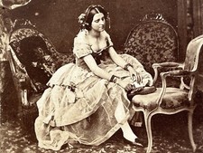 Beautiful woman tying her shoe c1860 Vintage Stereo Art Photo 