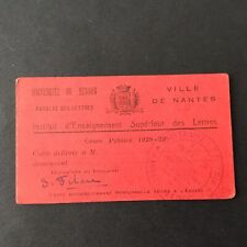 1928 University Faculty of Letters Nantes Student Card