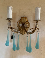 Small wall sconce tassels drops blue flowers glass MURANO