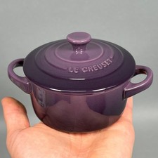 RARE Le Creuset 8oz Mini Round Cocotte w/ Lid Eggplant Purple 4" Tiny Crock Salt