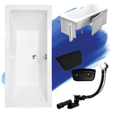 Baignoire rectangulaire QUADRO 165x75 + habillage polystyrène + appuie-tête KODI