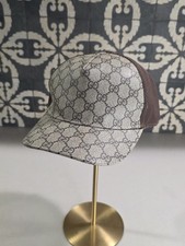  Gucci GG Baseball Cap Supreme Web Stripes Unisex 100% Authentic Brown Mesh Sz L