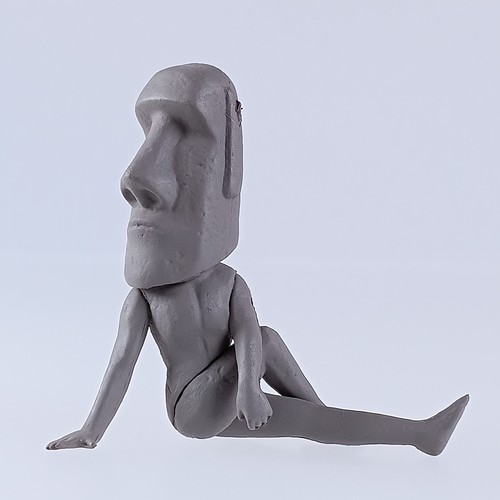 Stretching moai mascot figure - stretching,