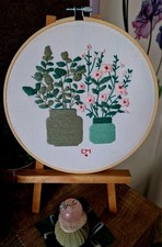 Tableau Cadre Broderie Fleurs Fait Main Sur Support Chevalet
