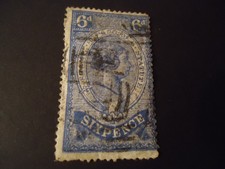 timbre fiscal Victoria Australie state statute 6d -six pence -1871-oblitéré