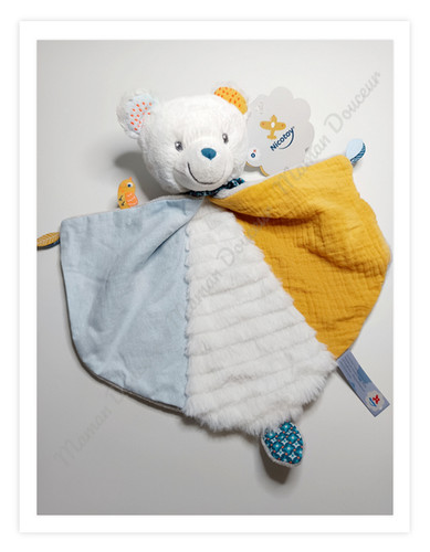 Doudou plat ours - ours, blanc