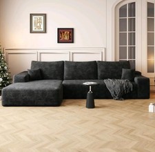 107" L Shaped Corduroy Cloud Couches with Chaise Comfy Sectional Boneless Sofas