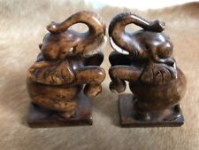 Serre Livres Ancien Éléphants En Pierre Peint À La Main fin XIX Debut XX