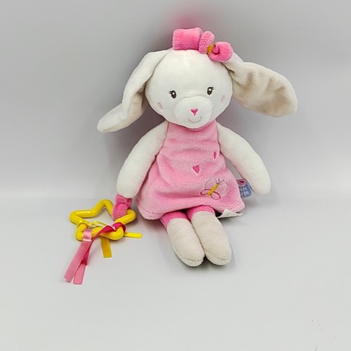 Doudou lapin rose - blanc, jaune