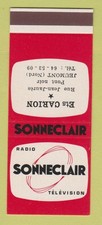 Matchbook Cover - Radio TV Sonneclair Jeumont France SAMPLE