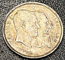  1 Franc Belge Leopold I et II Argent 1830-1880  XF+/SUP+  KM  38