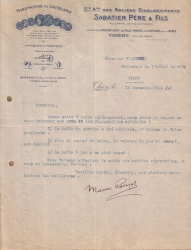 Thiers lettre sabatier pere - lettre,