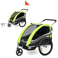 SAMAX Remorque Vélo Convertible Jogger 2en1 Enfants 360° Amortisseur Vert