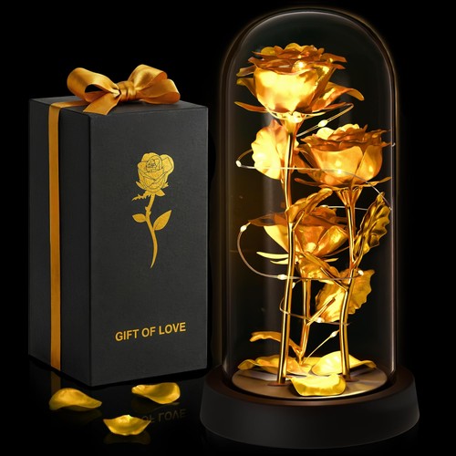 Rose glass dome with led - rose,