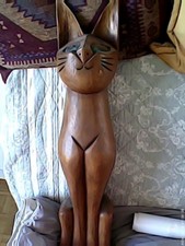 grande statue de chat-bois