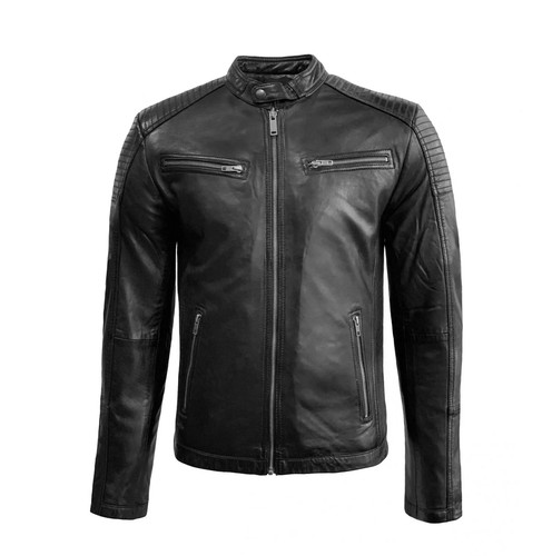Veste cuir véritable noire - en,