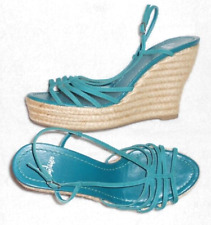 CASTANER Sandales Compensées Cuir Daim Turquoise et Corde P 39 "Neuves"