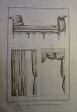 ENGRAVING XVIII° ARCHITECTURE FURNITURE DECORATION ARMCHAIR TAPESTRY CRAFT ART b