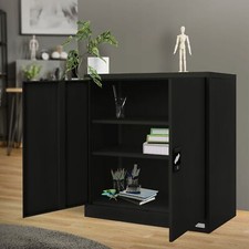 Armoire de rangement avec 2 portes et 2 étagères réglables acier noir 90x40x90cm