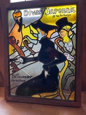 TOULOUSE LAUTREC  Grand vitrail Art Nouveau Le divan japonais  H. 90 x l. 70 cm