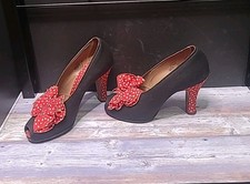 Vintage 1940s Peep-Toe Heels 3.5 M Rockabilly Pin-Up Shoe Costume Prop Polka Dot