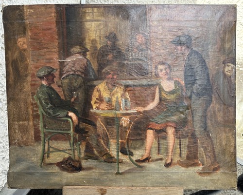 Ancien tableau huile sur - ancien, toile