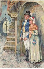 Embossed Card - Series 3213 - April - Couple Sheltered from the Rain