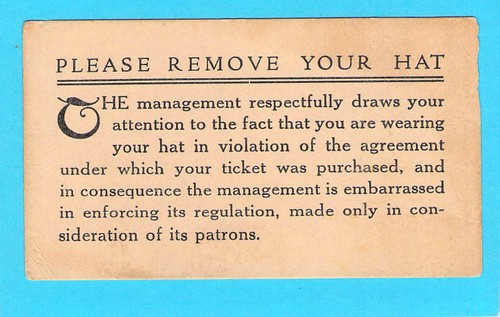 Please remove your hat - remove, notice