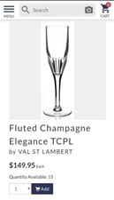 Val St Lambert-Champagne Flute Elegance One Single Piece Panel 8 1/4x2 - NICE!