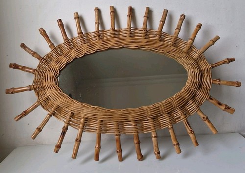Miroir oval bambou rotin - rotin, 1960