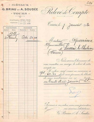 Facture 1920 metaux briau - g,