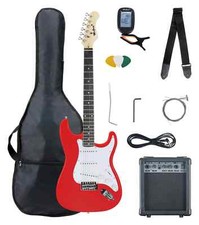 Pack Guitare Electrique Set Amplificateur Accordeur Housse Câble Cordes Rouge