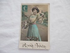 CARTE POSTALE ANCIENNE + - 1900 CPA FANTAISIE JEUNE FEMME ÉLÉGANTE BONNE ANNÉE