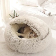 DECASSA Animal Lit Peluche Cage Semi-Fermé Matelas pour Chats Petits Chiens